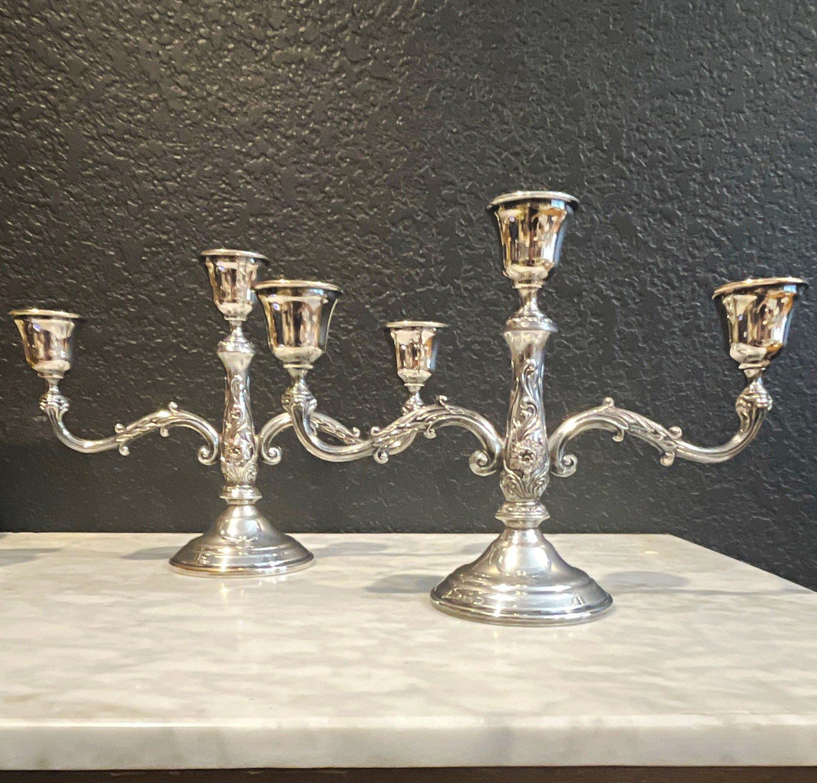 Pair of Vintage Sheridan Silver Plated 3 Candle Holder Candelabras