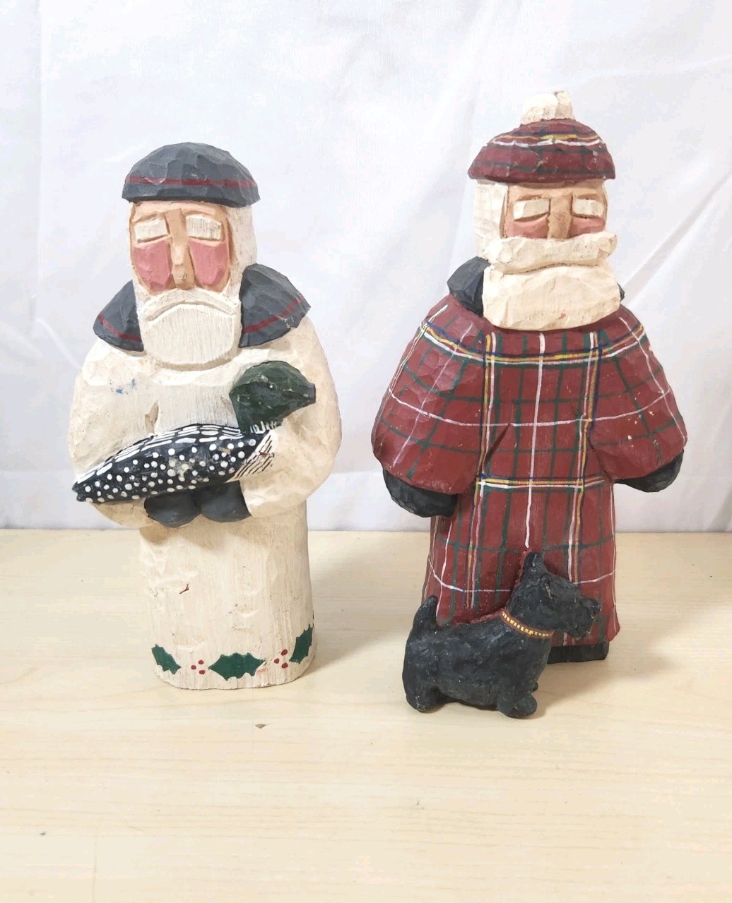 Vintage Lancy Smith Handcarved Wood Santa Figure Old World Duck Scotty Dog (2_AC