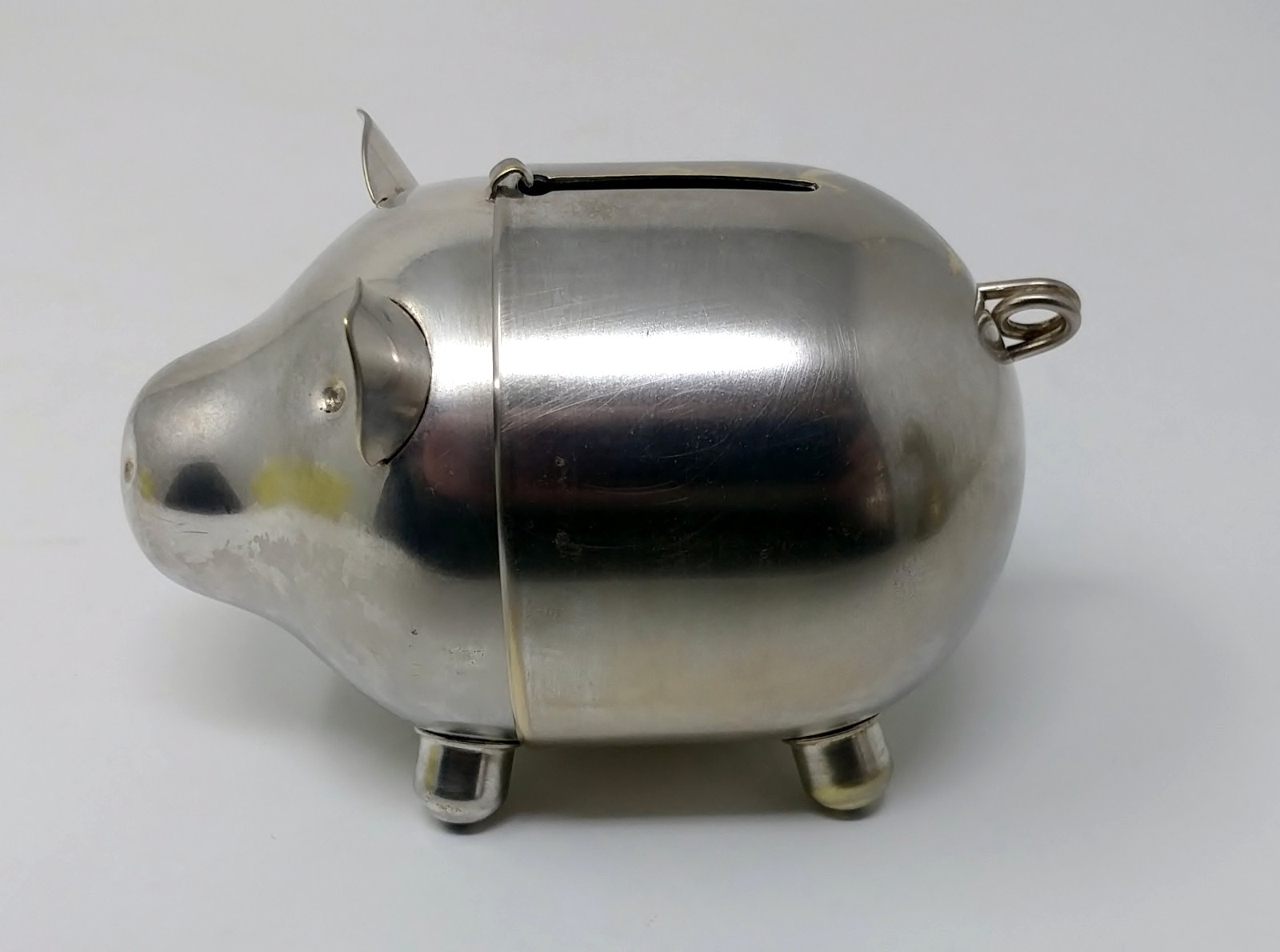 Vintage Napier Silver Plated Piggy Bank Mid-Century Pull-Apart Coin Bank Pat Pen