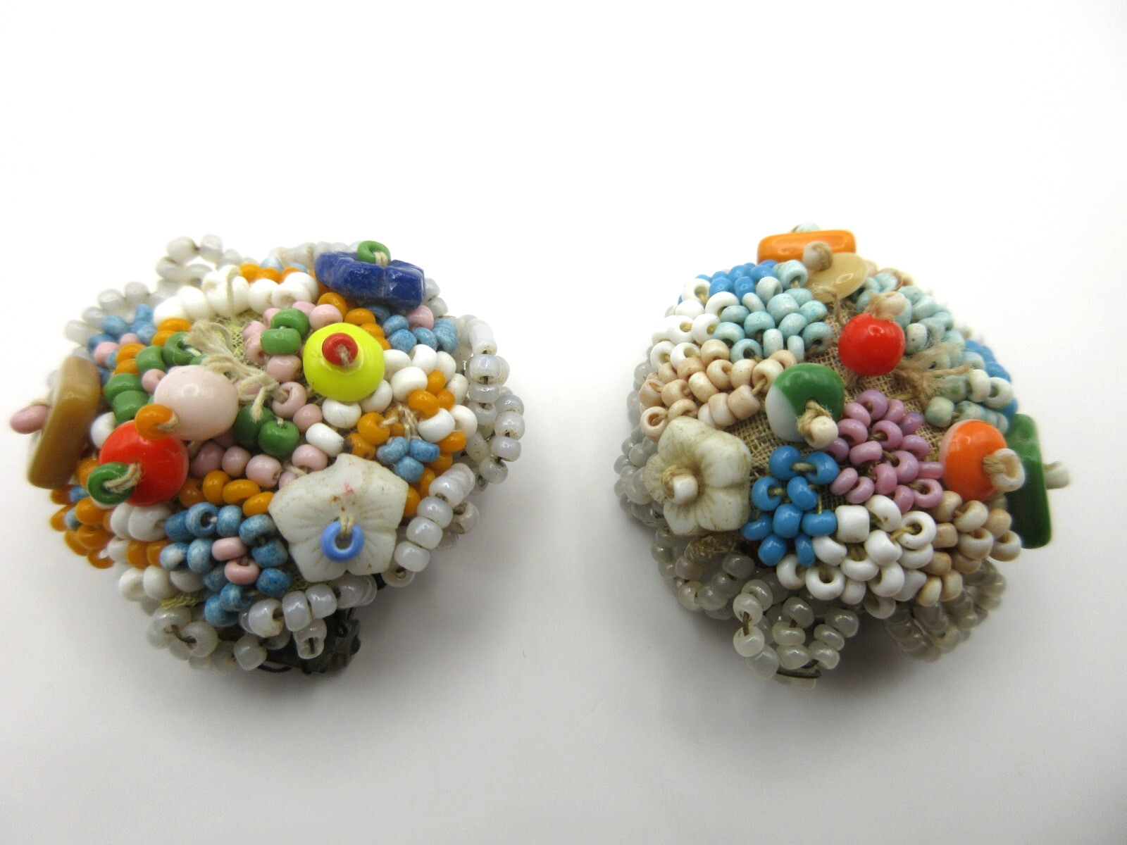 1900-1920s Antique Native American Seed Beaded Earrings Clip Multicolor READ 1900-1920s Antique Native American Seed Beaded Earrings Clip Multicolor READ