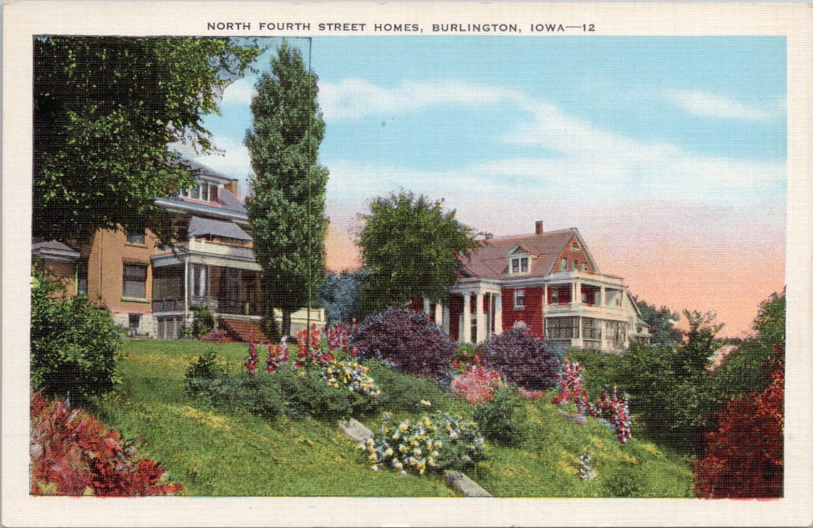 Linen PC * North Fourth Street Homes Residence Street Burlington Iowa 1940s Linen PC * North Fourth Street Homes Residence Street Burlington Iowa 1940s