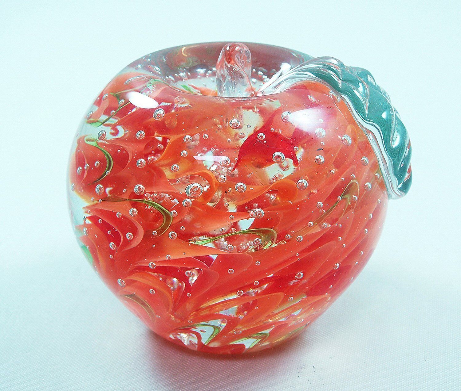 M Design Art Red/Orange Rose in Clear Apple Paperweight PW-718