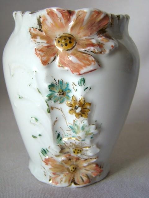 Lovely Antique Hand Painted Porcelain POPPIES POPPY Spooner Vase