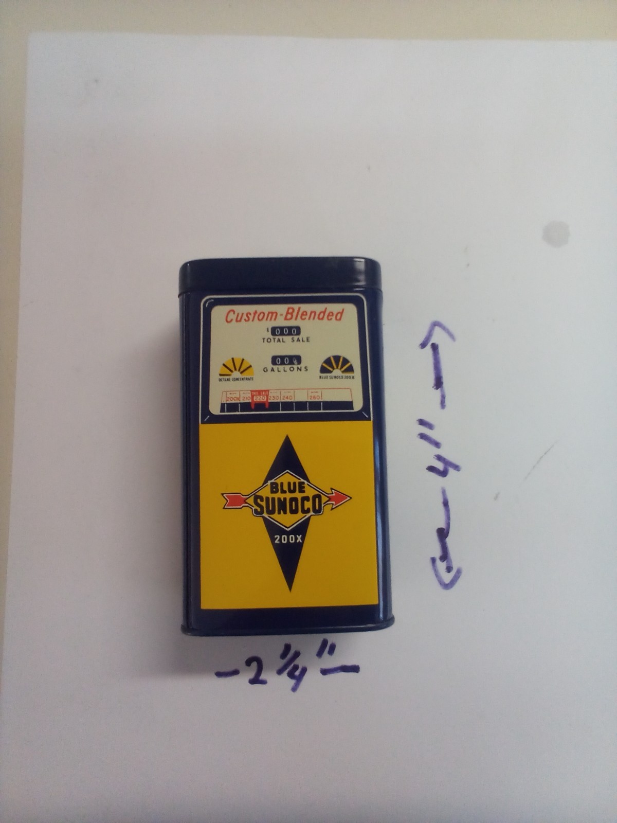 Vintage 1950s Blue Sunoco 200X Gas Pump Tin Coin Bank Promotional Advertising