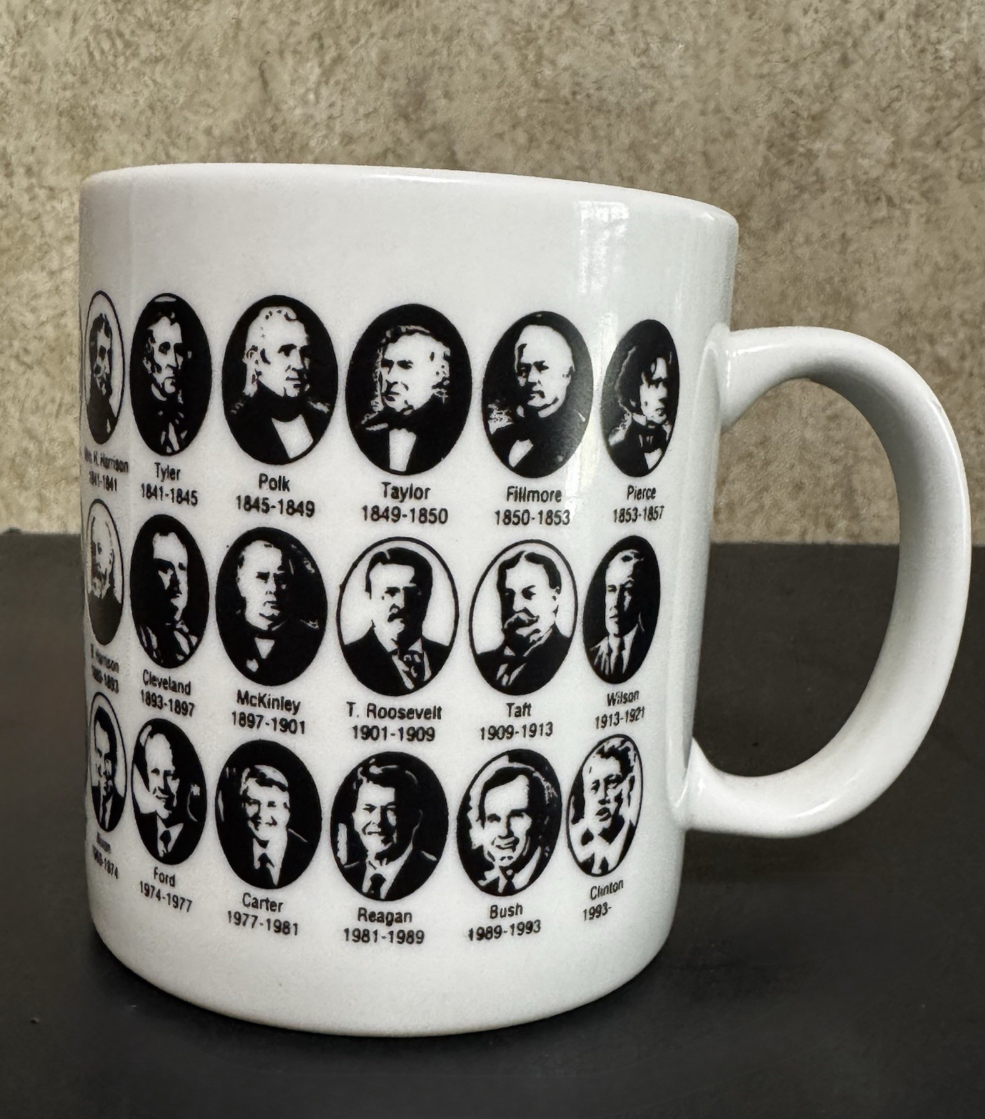 Vintage US Presidents Coffee Mug Washington to Clinton 1993 Portraits Ceramic