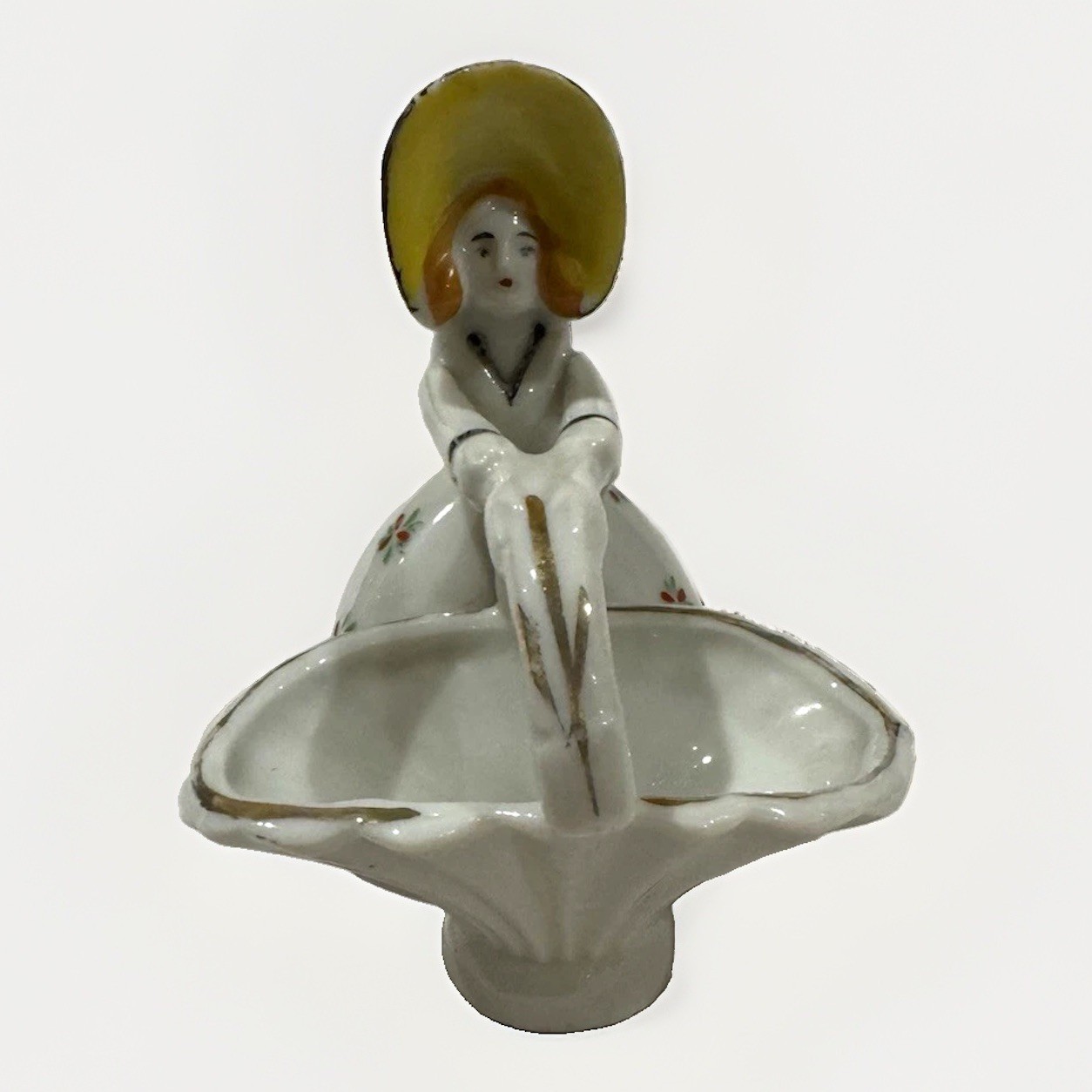 Vintage Nippon Japan Glazed Porcelain Woman with Basket Figurine 3 1/4\ Vintage Nippon Japan Glazed Porcelain Woman with Basket Figurine 3 1/4\