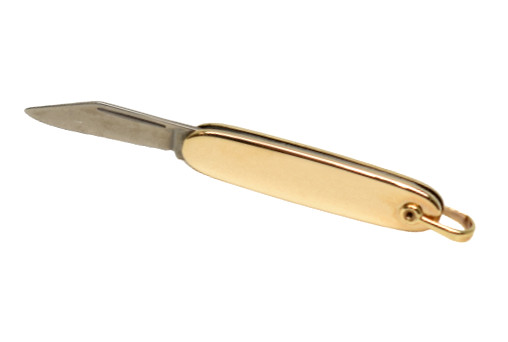 WEH Hayward Gold Tone Stainless 1 Blade Imperial Pocket Knife Fob - 2-1/2\