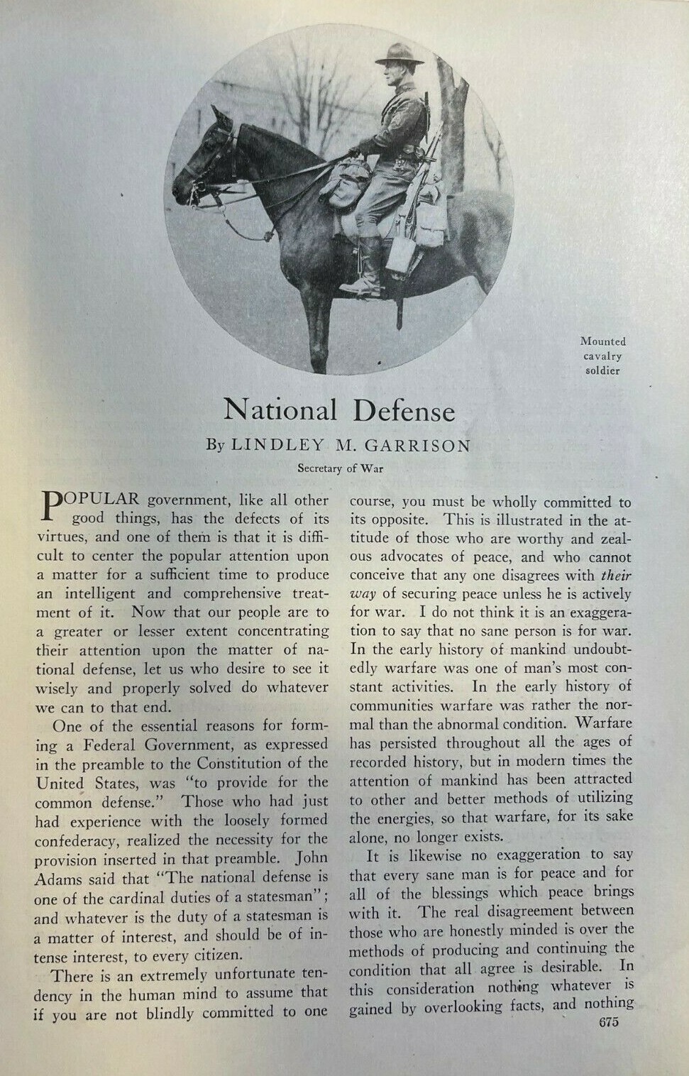 1914 National Defense by Lindley Garrison Secretary of War illustrated