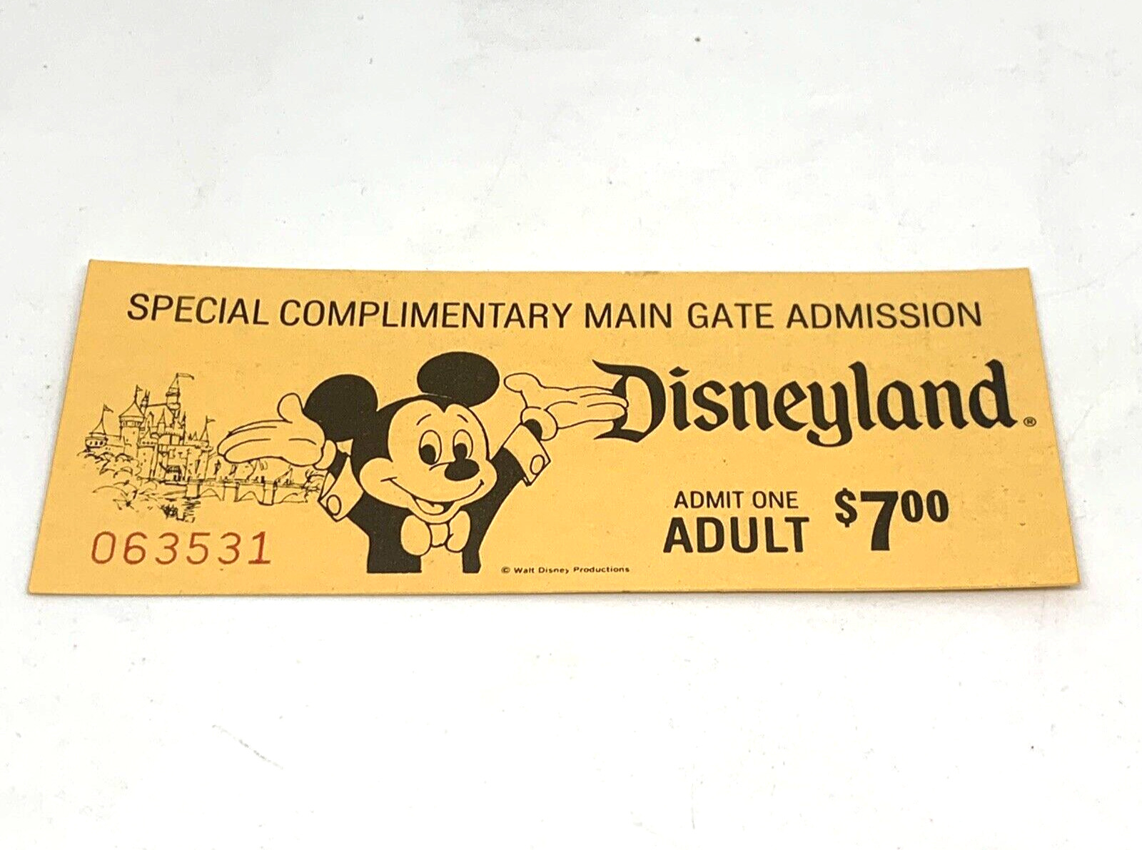 Vintage Disneyland Complimentary Main Gate Admission Ticket