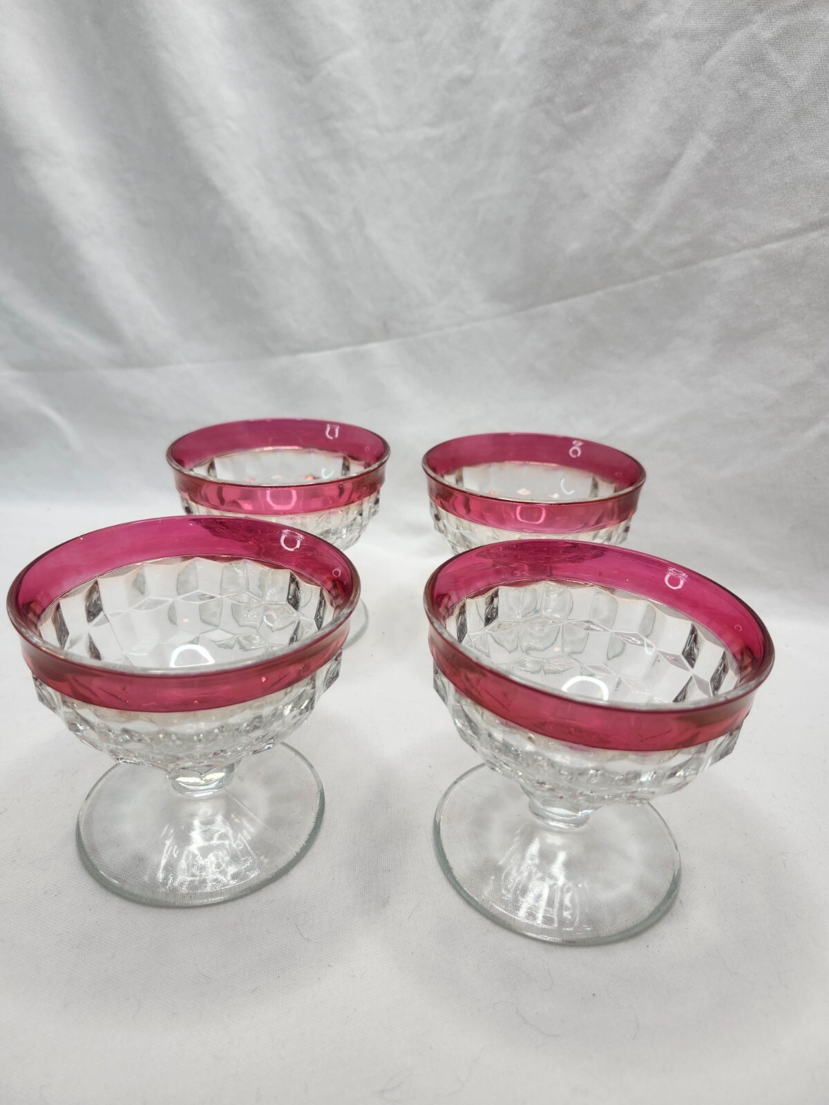 Vintage Indiana Glass Whitehall Colony Ruby Flashed Footed Sherbet Cups Set/4
