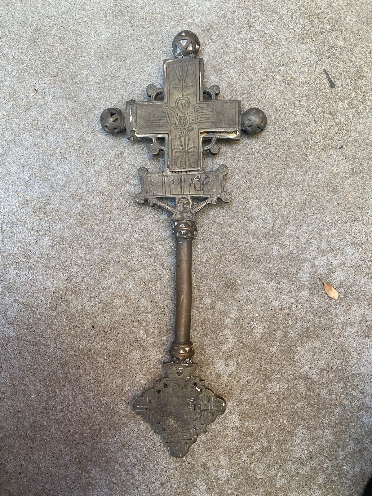 Vintage  Ethiopian Hand Cross Coptic Icon Orthodox Christian Africa Handpainted 