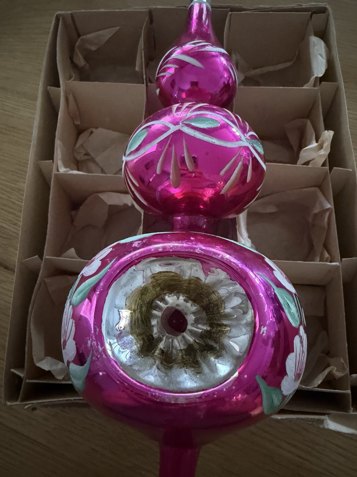 Vintage Large Triple Indent Glass Poland Christmas Tree Topper ( No Box )