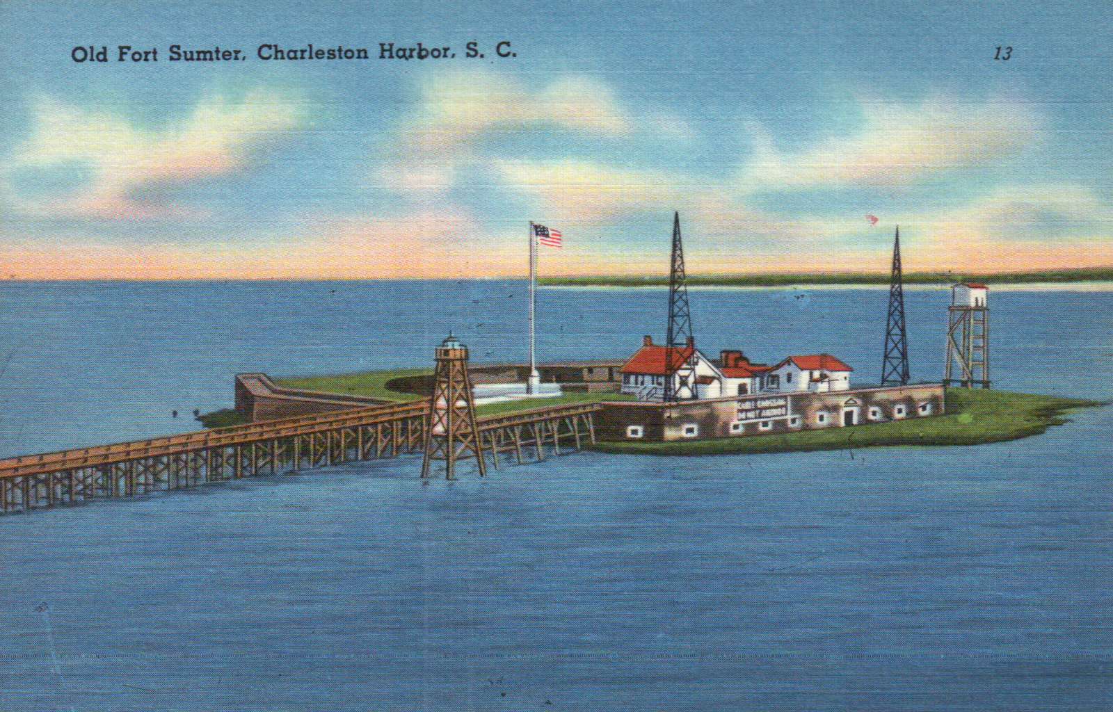 Old Fort Sumter, Charleston Harbor, South Carolina -- Old Vintage Linen Postcard Old Fort Sumter, Charleston Harbor, South Carolina -- Old Vintage Linen Postcard