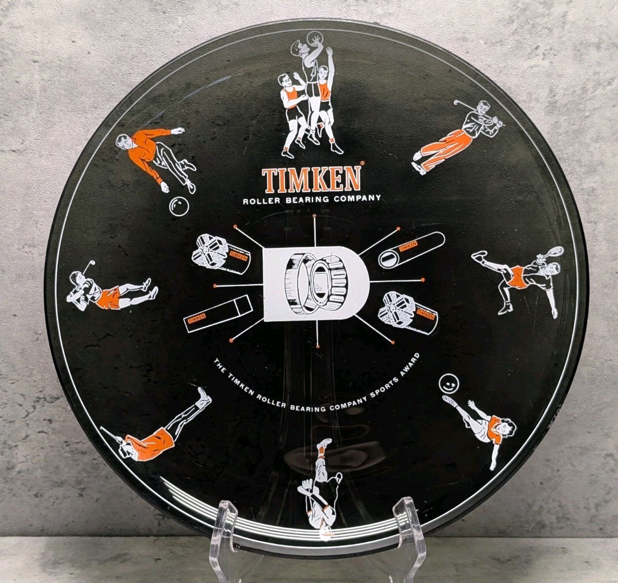 Vintage Timken Roller Bearing Company Sports Award Glass Plate Canton Ohio
