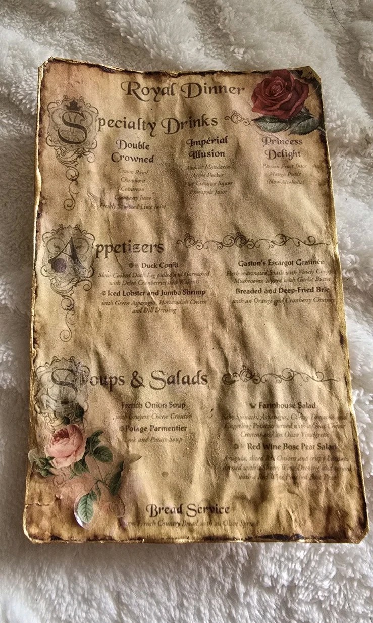 Vintage Disney Princess Cinderella Theme Dinner Menu Handmade Vintage Disney Princess Cinderella Theme Dinner Menu Handmade