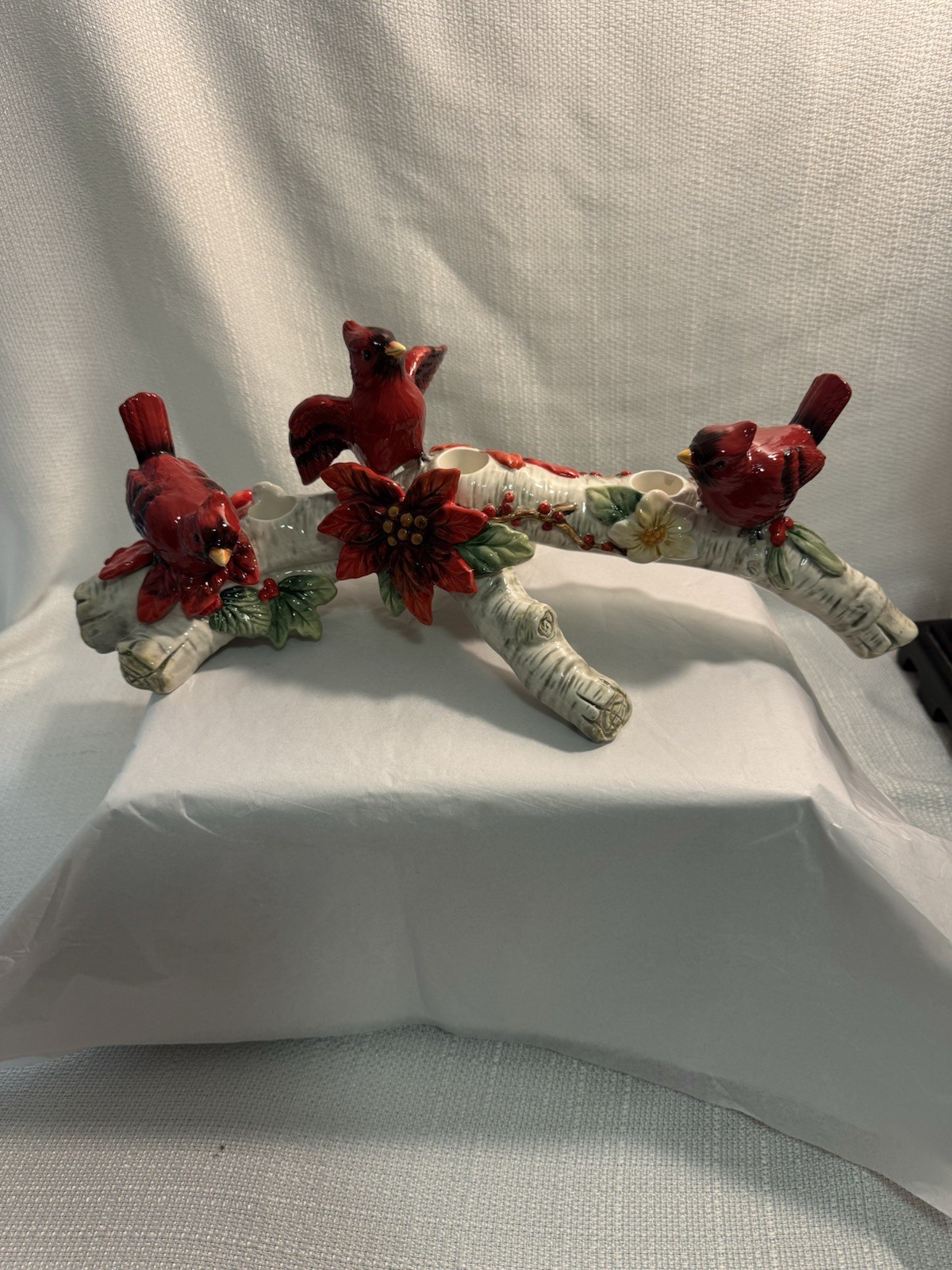 RARE NIB FITZ & FLOYD CARDINAL CHRISTMAS 3 LIGHT CANDELABRA 49-752. RETIRED MINT