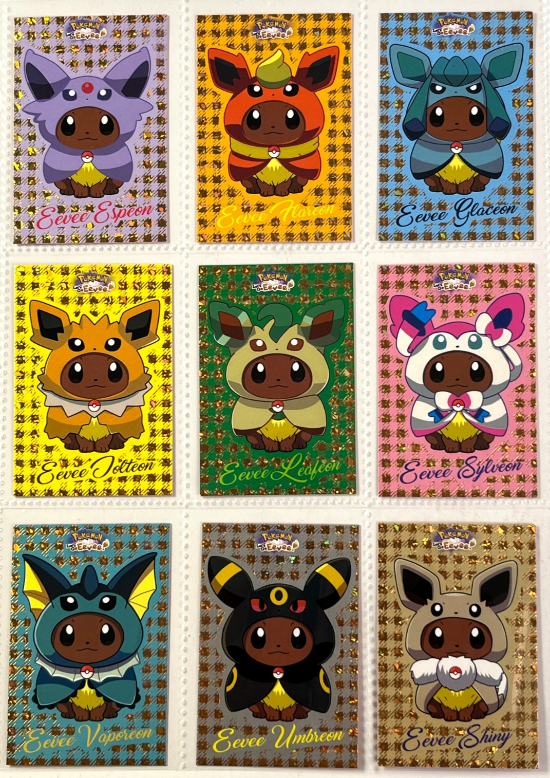 2025 POKEMON LET'S GO EEVEE DATABASE Cards Poncho Full Set 9/9 Gold Foil Variant