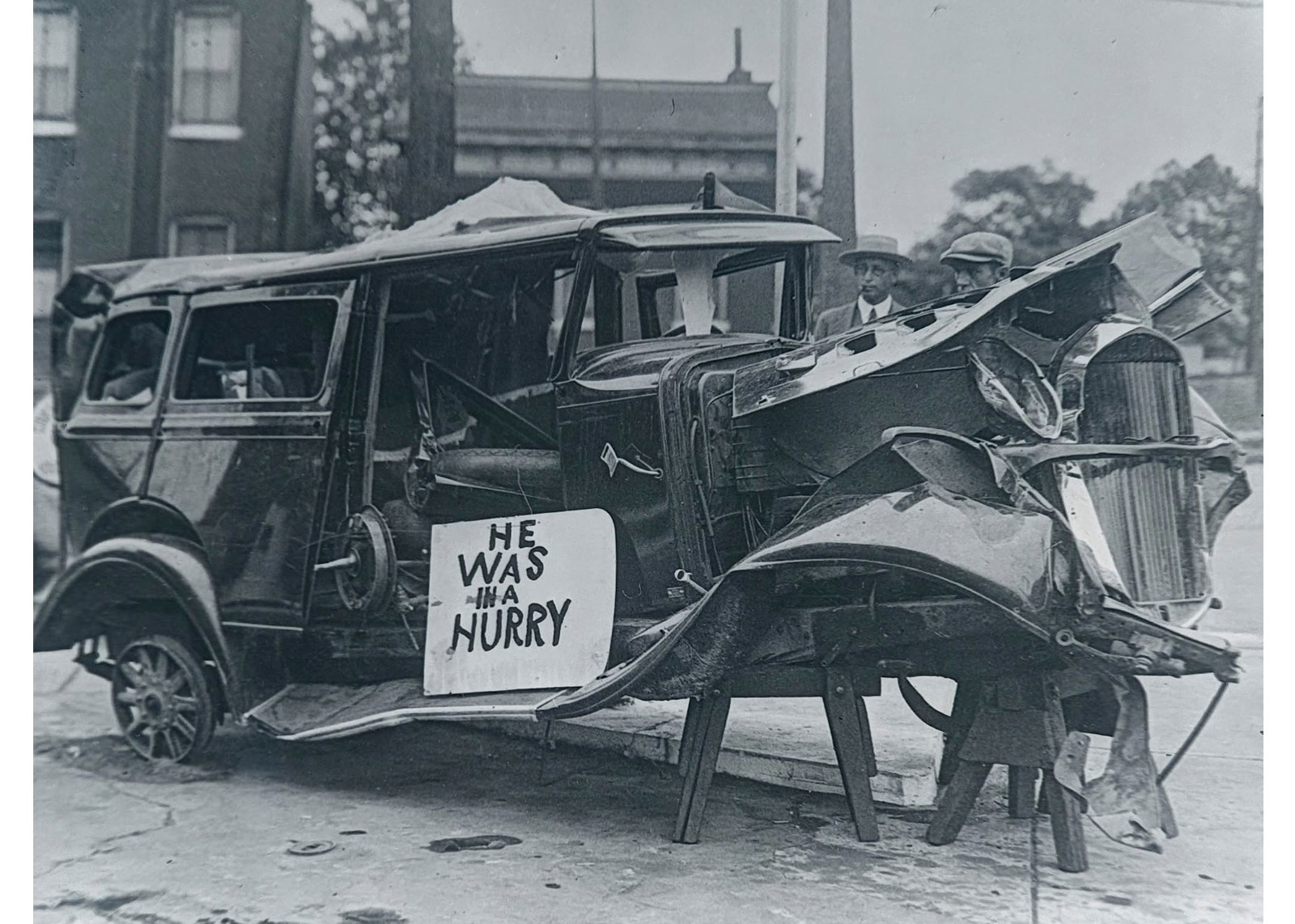 1920s St Louis Car Crash He Was In A Hurry Traffic Warning Glass Negative OOAK
