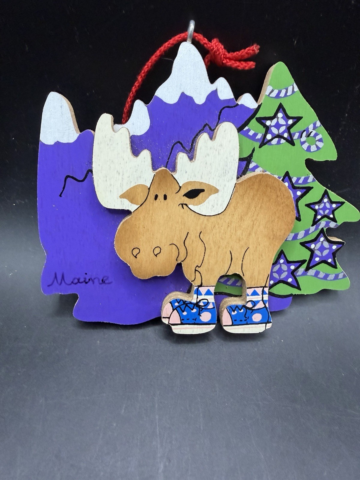 VTG Mother Moose Enterprises Wooden Ornament Maine Sneaker Moose 1987 USA 