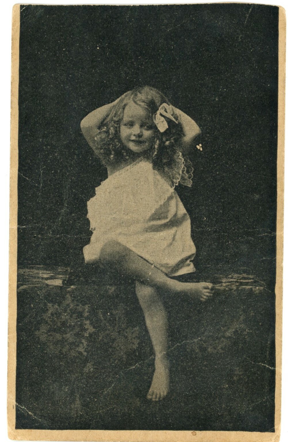 RPPC Cute Girl Curly Hair Barefoot Pose Undivided Back Real Photo Postcard c1905