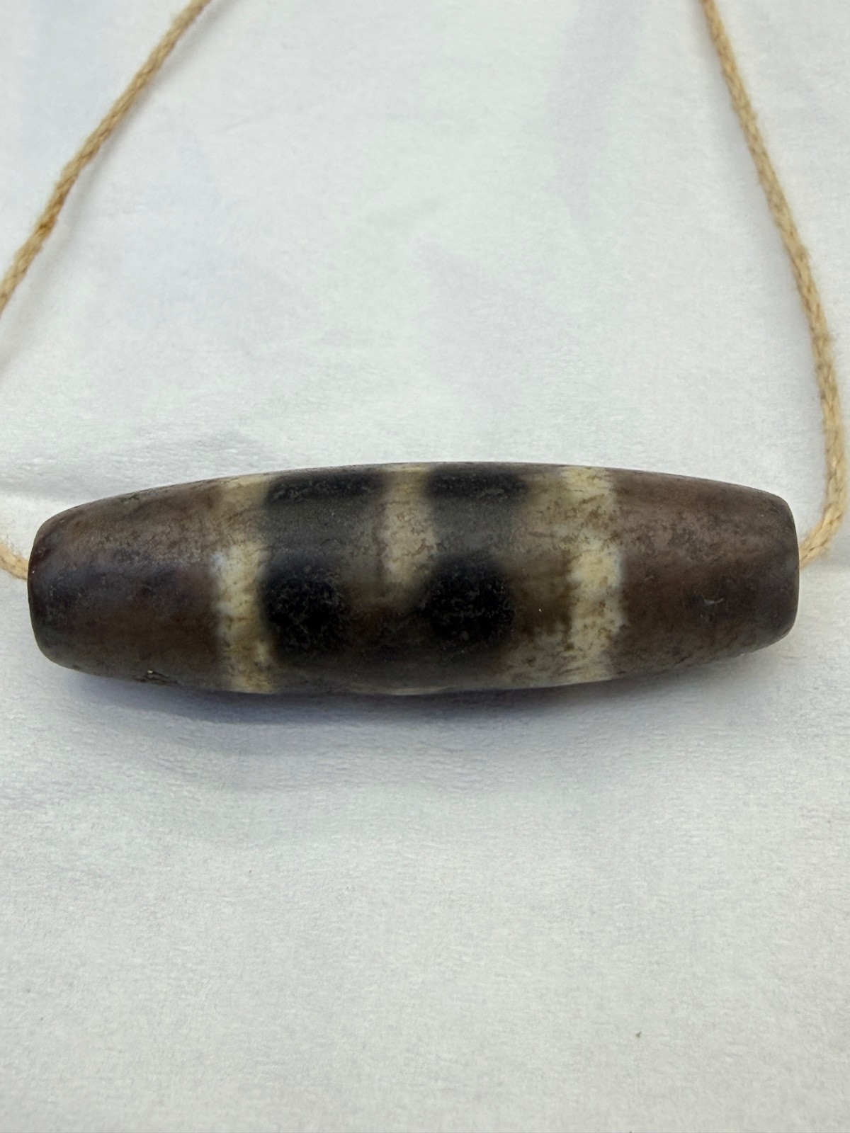 Vintage Tibetan Dzi Agate Bead Double Eye Brown Black White Amulet Pendant