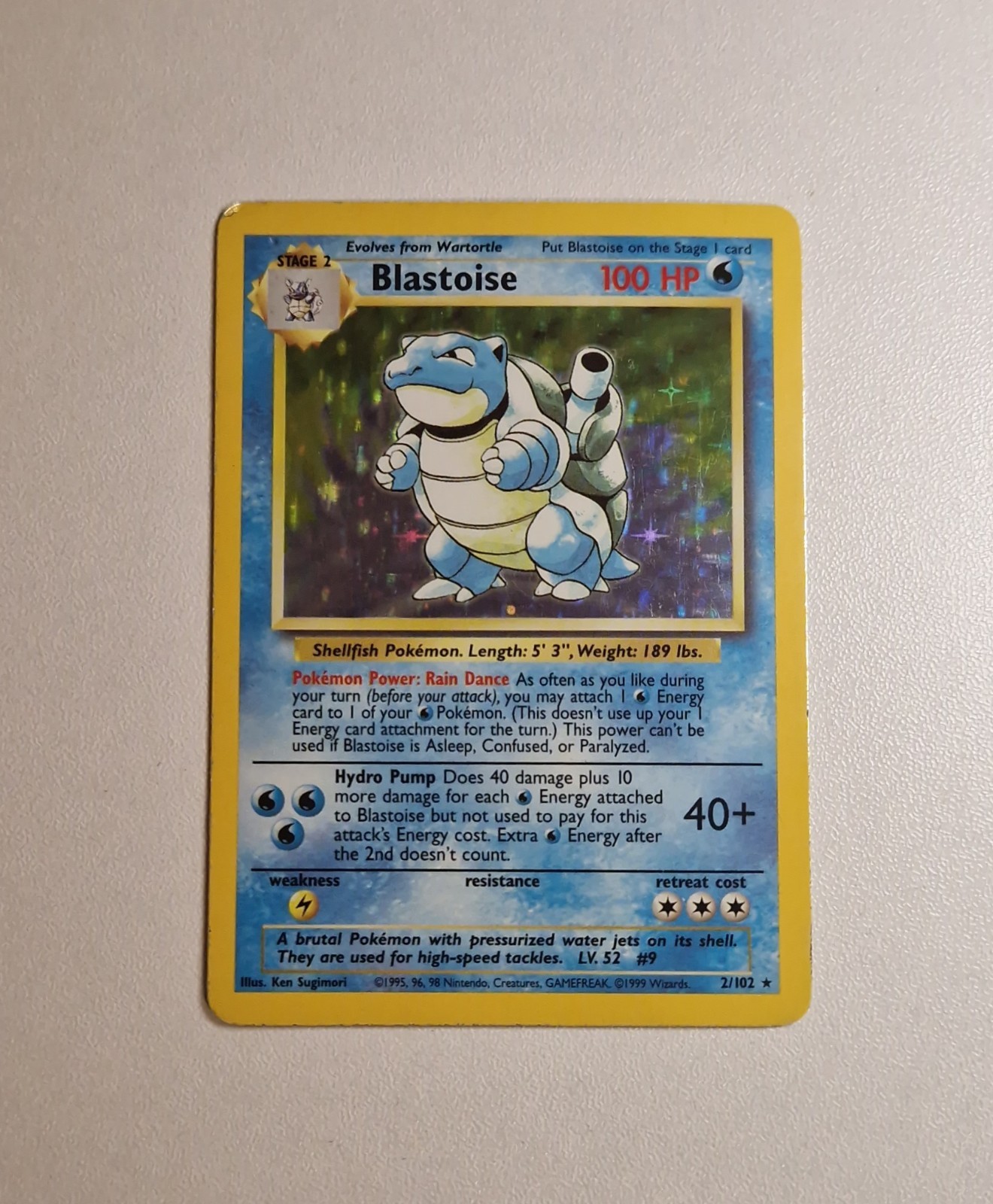 Pokemon TCG Blastoise Holo Rare Base Set, Unlimited, 2/102, WOTC Vintage