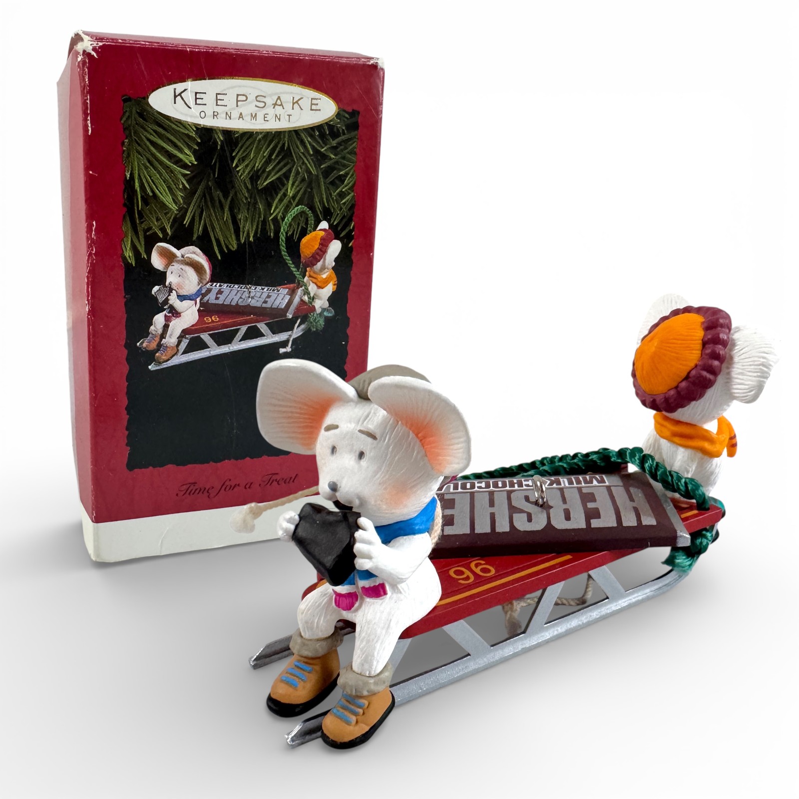 Hallmark Keepsake Ornament 1996 Hershey's Milk Chocolate Sledding Mice Time for Hallmark Keepsake Ornament 1996 Hershey's Milk Chocolate Sledding Mice Time for