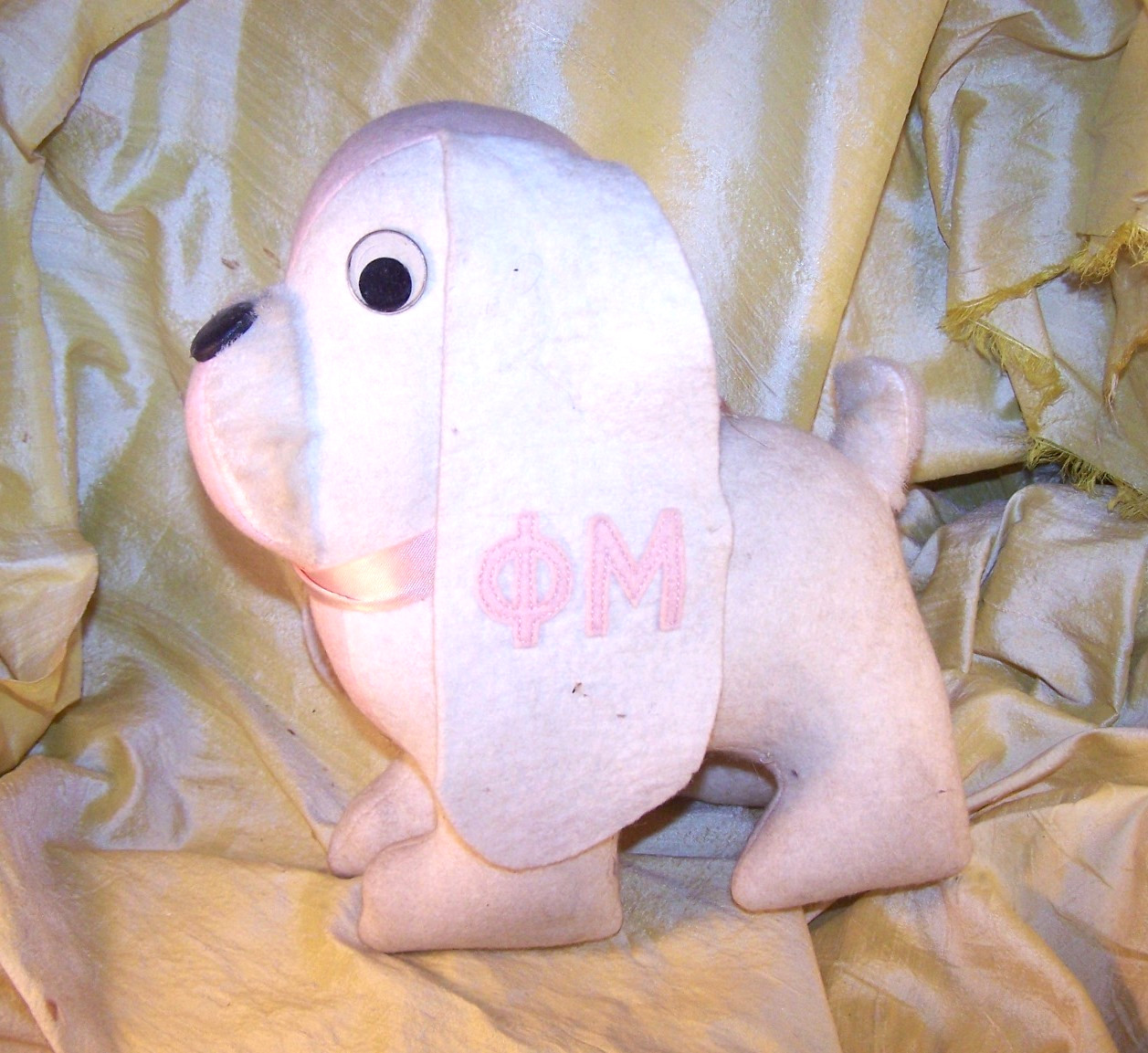 VINTAGE Phi Mu sorority large plush flop-eared dog pet w/ Greek letters on side