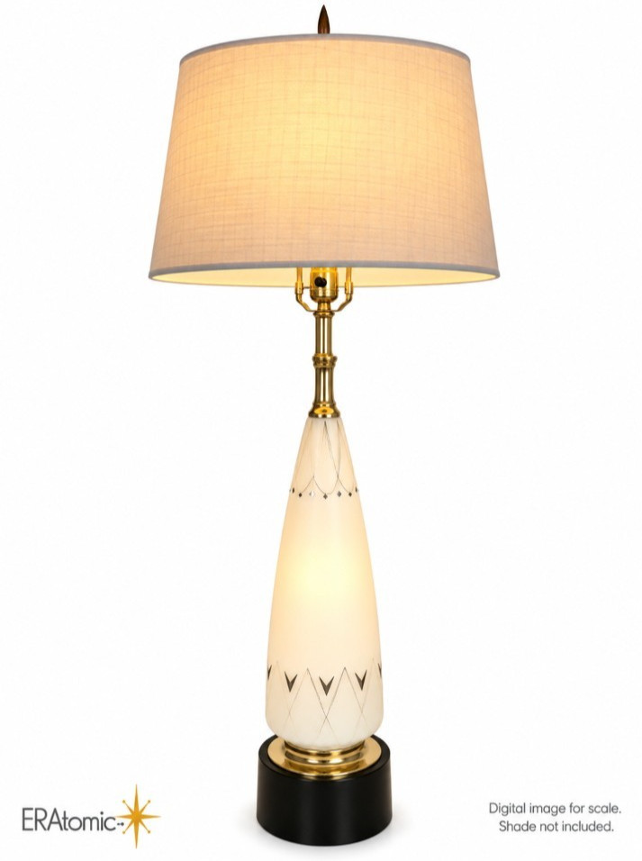 Vintage Mid-Century Modern Frosted Glass Atomic Geometric Brass Table Lamp 38