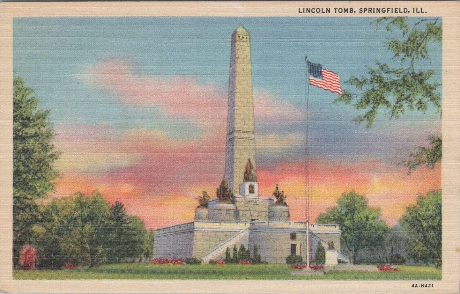 Lincoln Tomb Springfield Illinois Monument Linen Vintage Post Card