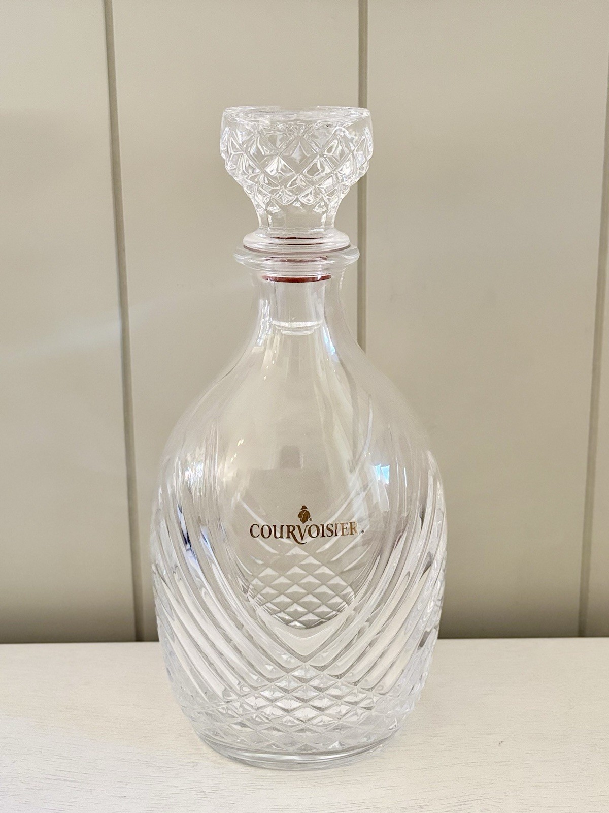 Vintage Courvoisier Cognac Cut Crystal Decanter With Matching Stopper 10” Tall