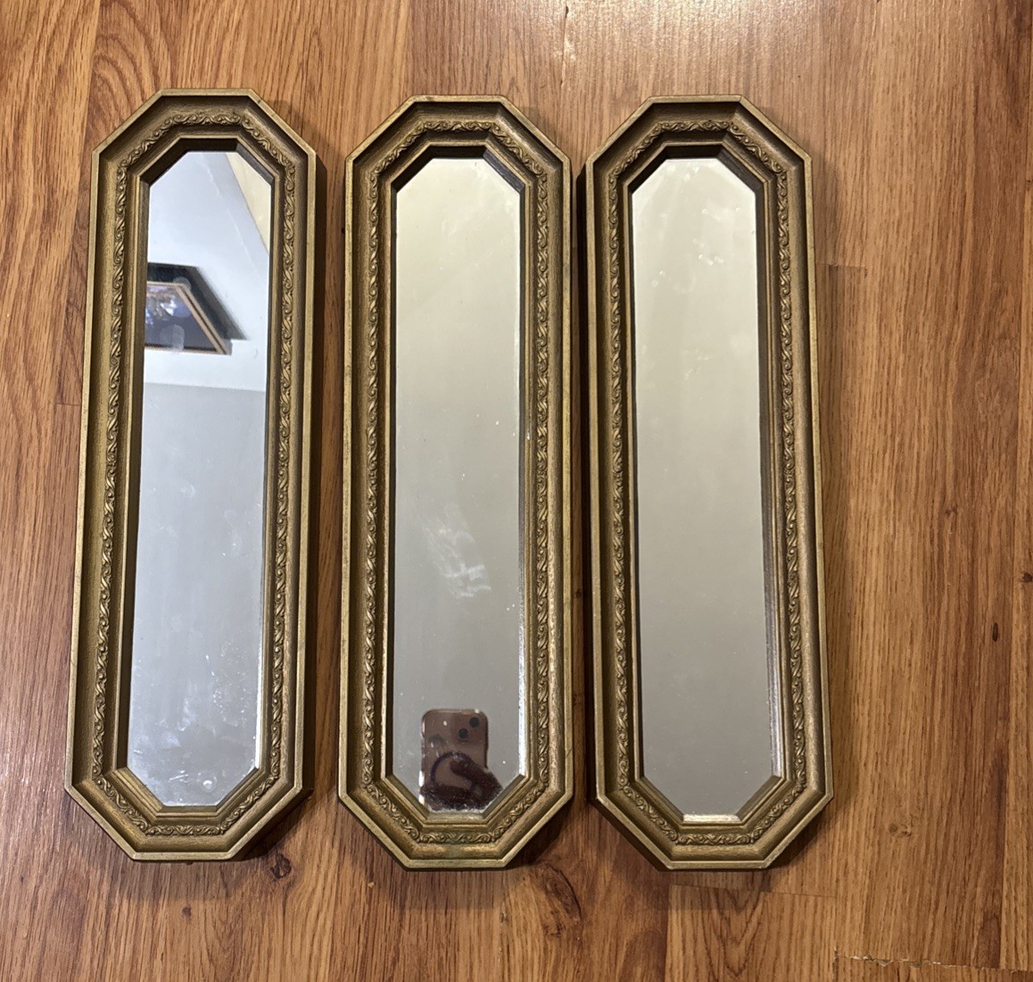 Set 3 VTG Homco Accent Wall Mirrors Hollywood Regency Gold Octagon Skinny ~18”
