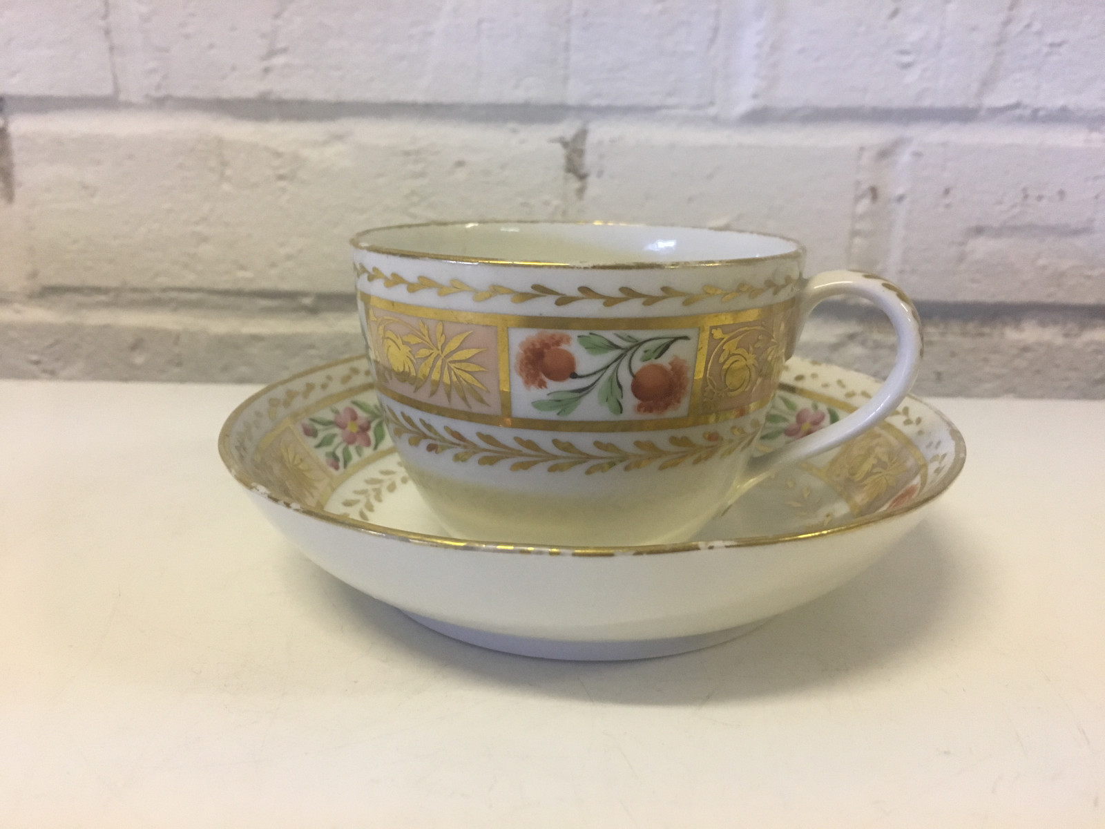 Antique 19th Century Old Paris Empire Porcelain Cup & Saucer w Floral Decoration Antique 19th Century Old Paris Empire Porcelain Cup & Saucer w Floral Decoration