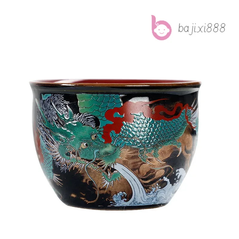 120ml Chinese Handpainted Green Dragon Teacup Enamel Ceramic Master Cup Tea Bowl