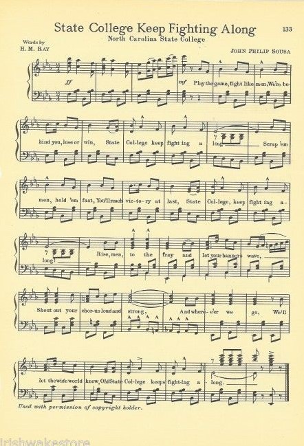 N.C. STATE Vtg Song \'32 \