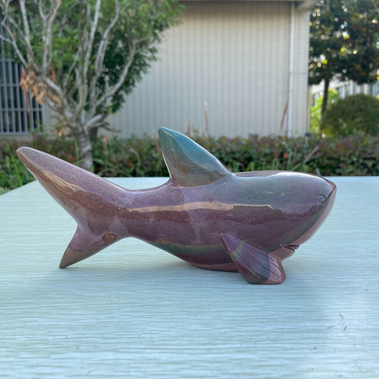 1.5LB 7.4'' Natural Ocean Jasper Shark Statue Healing Decor Reiki Healing Gift