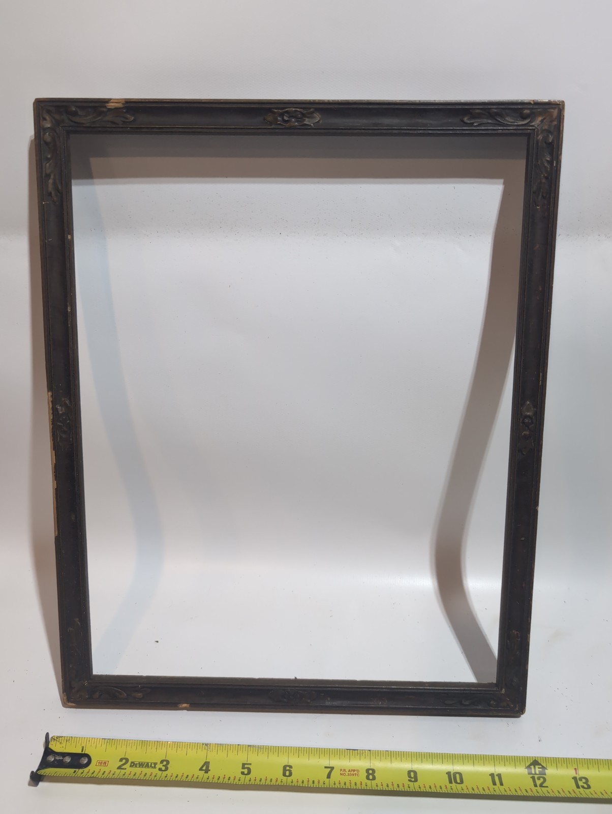 Antique Vintage Ornate Wood Picture Frame Corner Floral Medallions Dark 12\