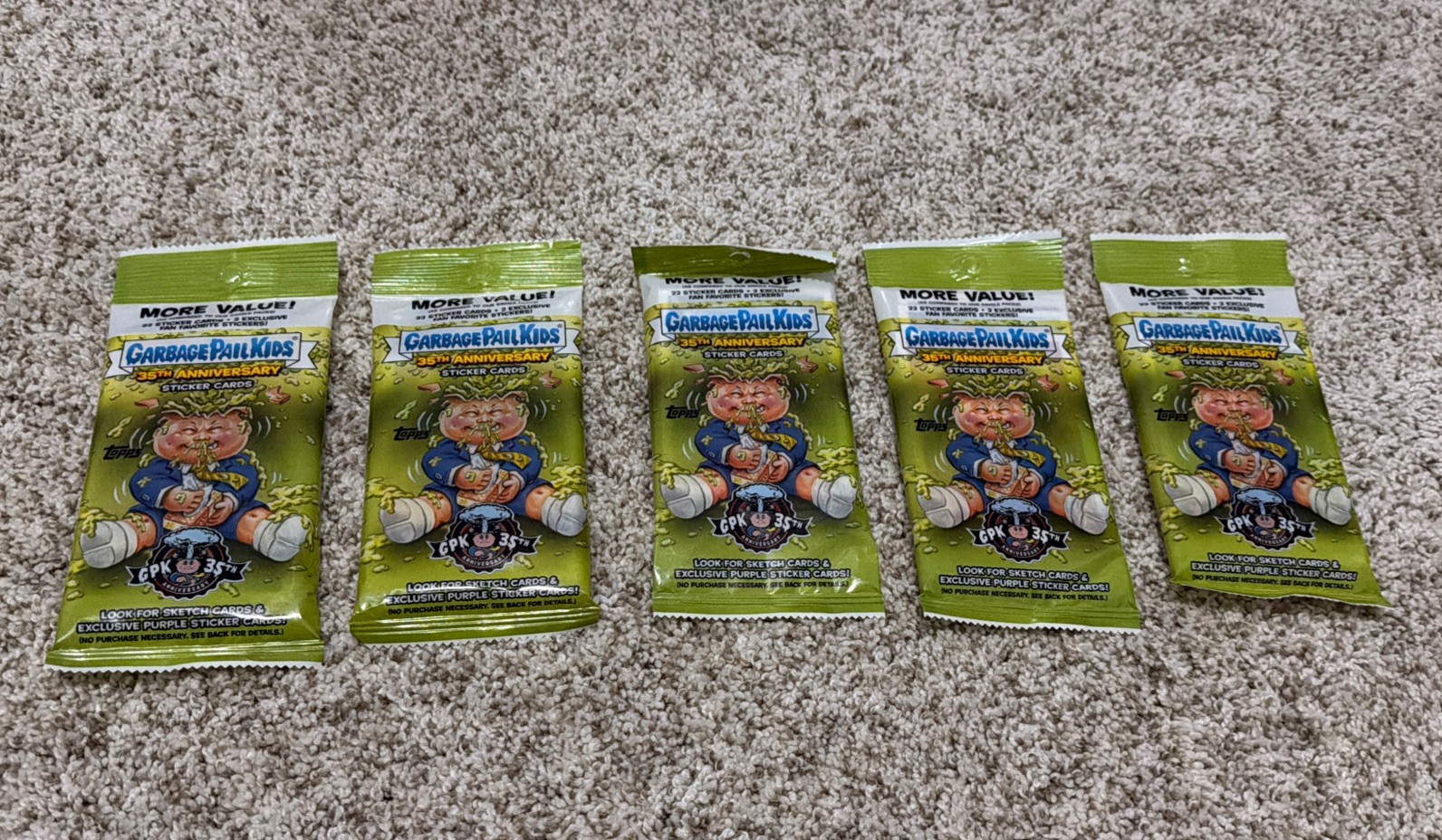 FIVE 2020 Topps Garbage Pail Kids 35th Anniversary Sealed Cello Rack Packs FIVE 2020 Topps Garbage Pail Kids 35th Anniversary Sealed Cello Rack Packs