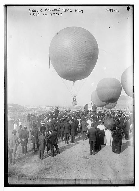 Berlin Germany 1908 Balloon Race First to Start Crowds Airship Launch