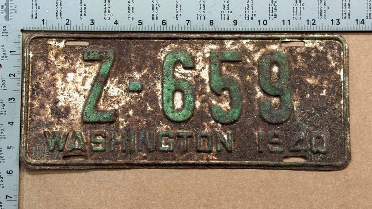 1940 Washington license plate Z-659 YOM DMV Klickitat prewar tough county 24606