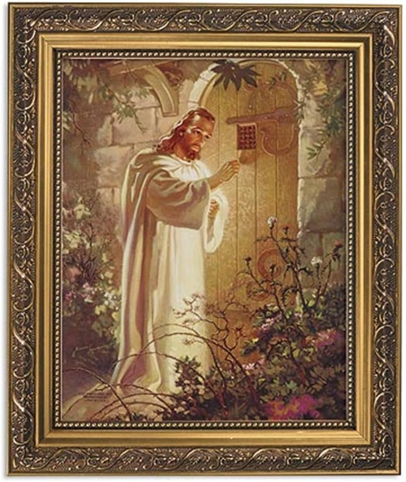 Christ at Heart'S Door Religious Framed Portrait Print, 13 Inch (Ornate Gold Ton