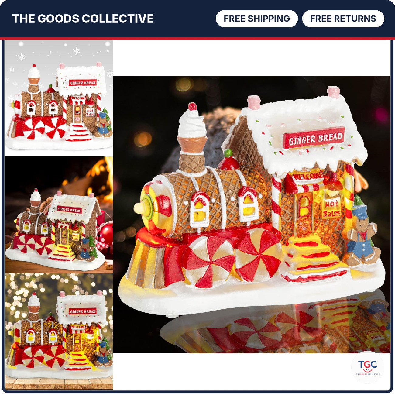 Lighted Gingerbread Train House Village Decor - Festive Christmas Display, Holid Lighted Gingerbread Train House Village Decor - Festive Christmas Display, Holid