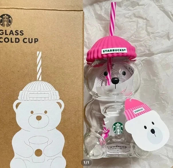 STARBUCKS Korea 2026 Barbie Pink Bearista Glass Cold Cup Beanie Bear 20oz(591ml)