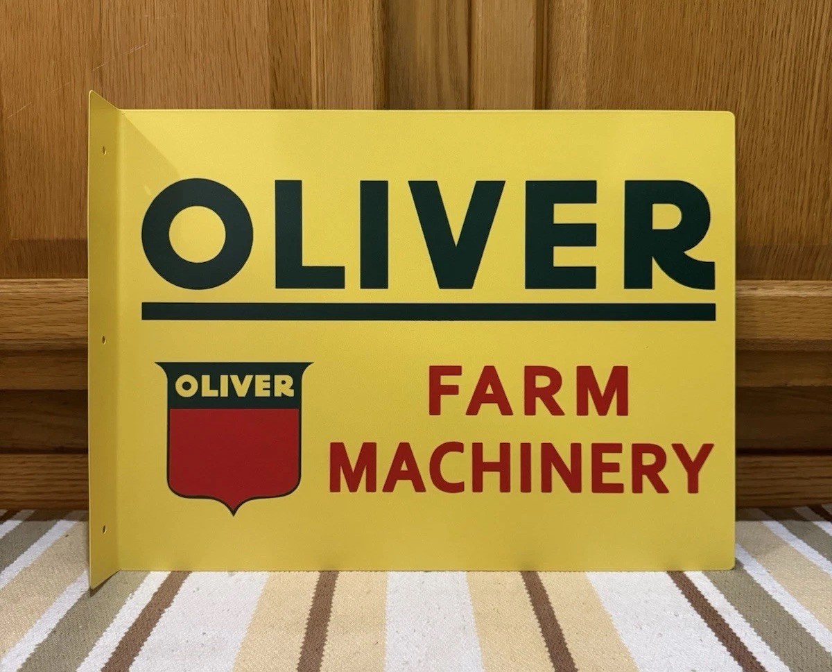 Oliver Flange Sign Farm Machinery Tractor Plow 2 Sided Vintage Style Wall Decor