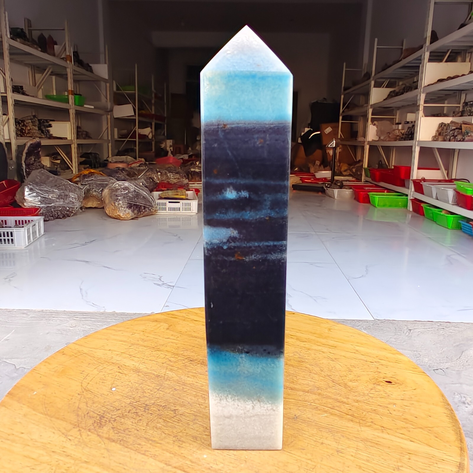 675g Trolleite Crystal Tower Point Obelisk Natural Rare Blue Quartz Healing Z739