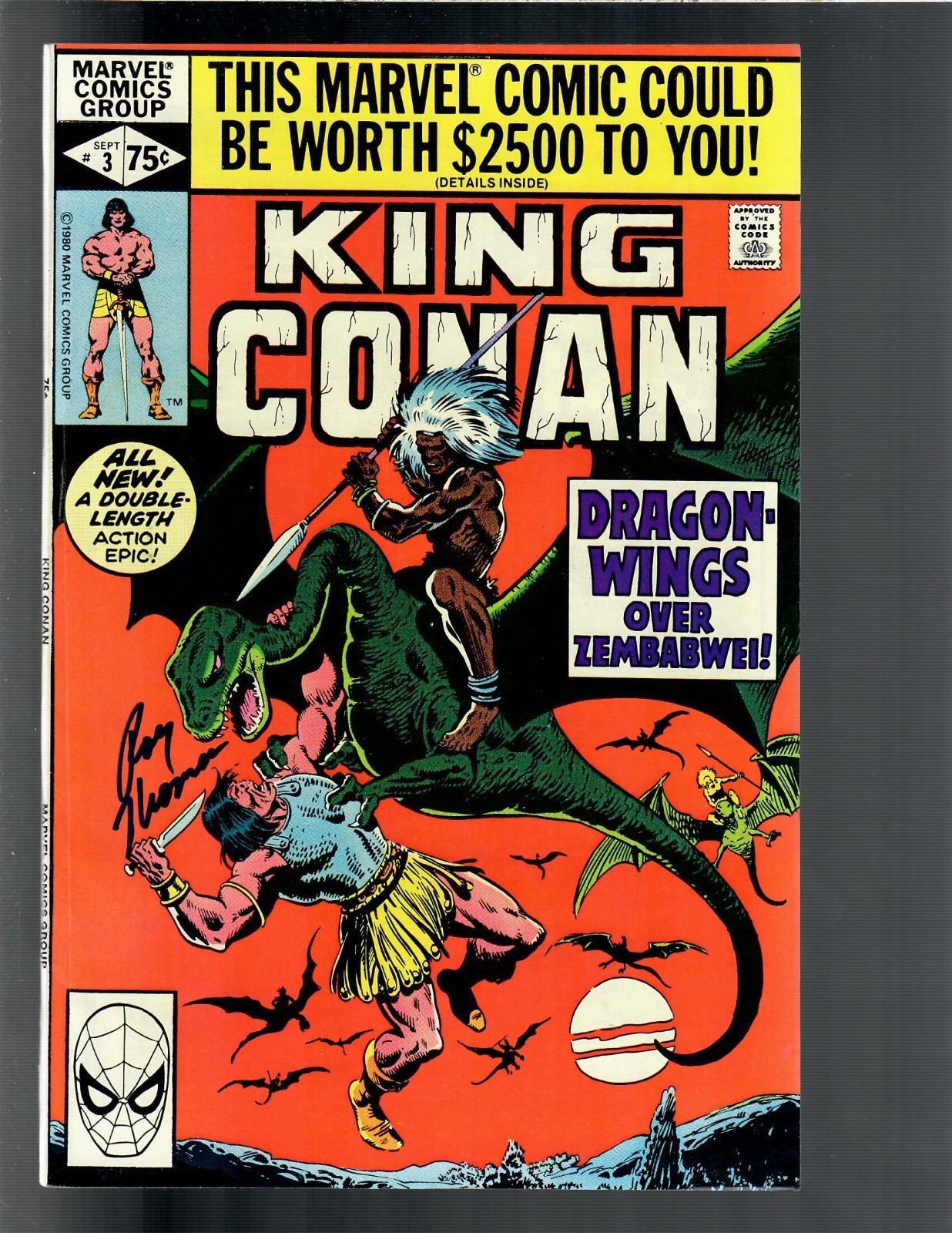 KING CONAN 3 SIGNED ROY THOMAS VF- 7.5 1980 MARVEL SHIPS SECURELY