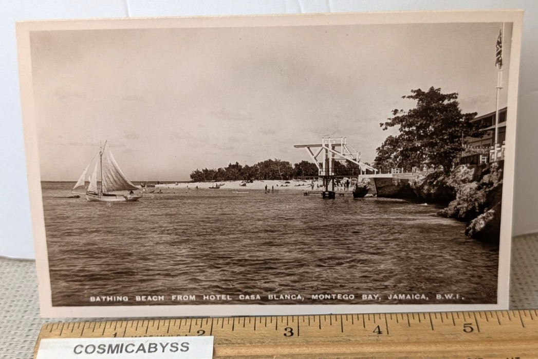 Jamaica 1930s Real Photo RPPC Postcard Montego Bay Casa Blanca Hotel beach