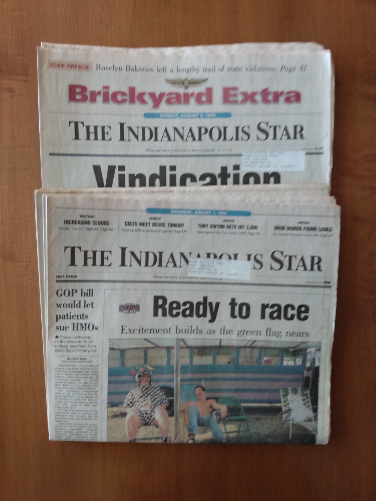 1999 INDY BRICKYARD 400 RACE ~ 2 Partial Newspapers Jarrett Wins