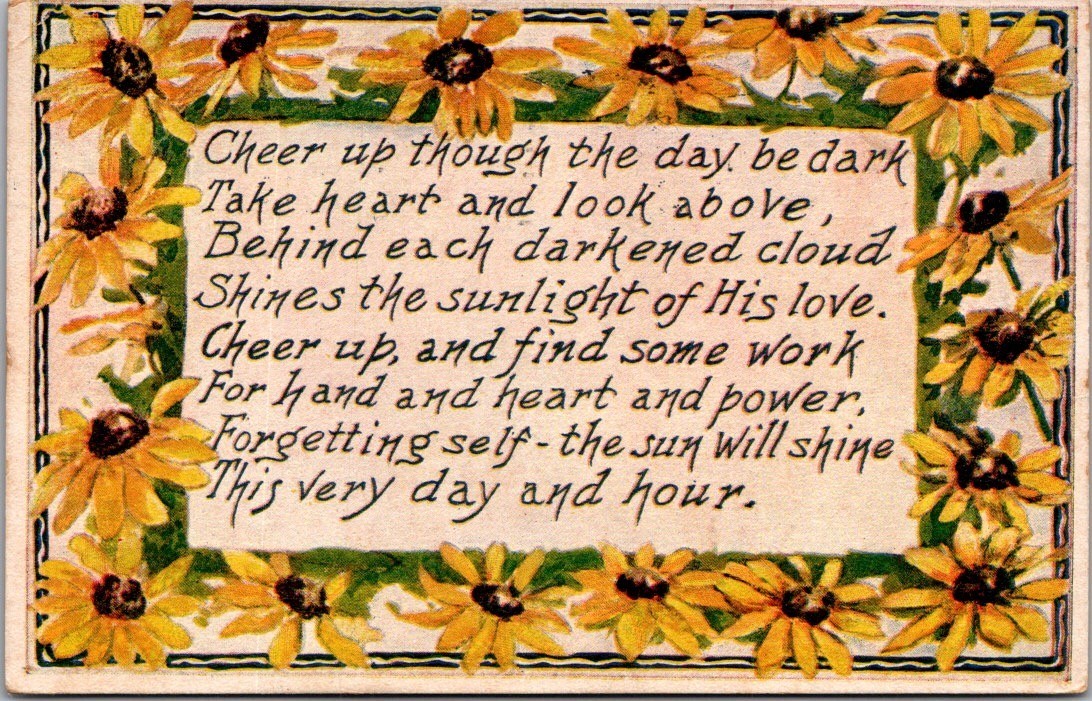 1909 “Cheer Up” Sunflower Motto Postcard Frank J. Shuler Buffalo NY 1913 Posted