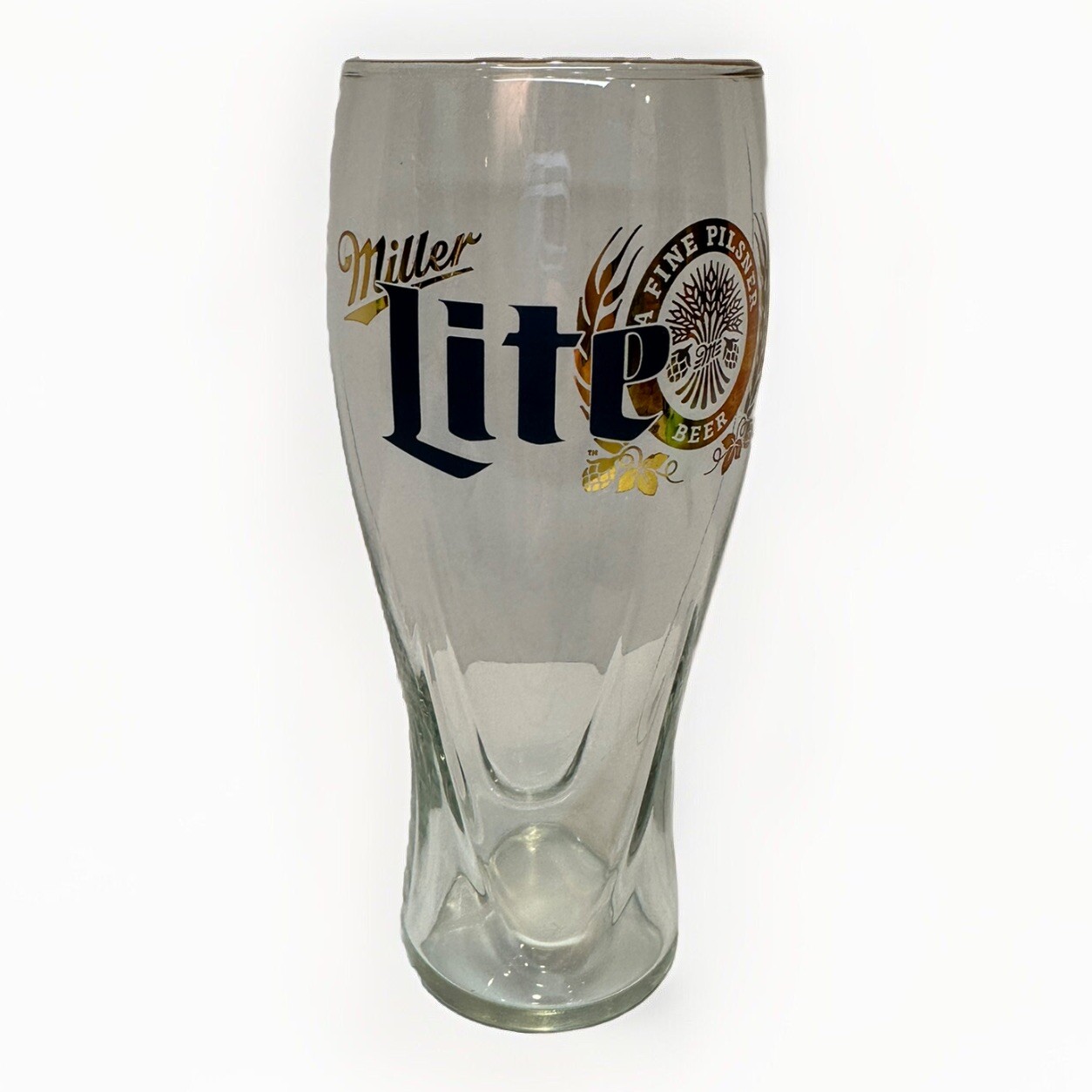 Rare Miller Lite 22oz Gold Rimmed Gold Decal Pilsner Glass, 7.25” BRAND NEW